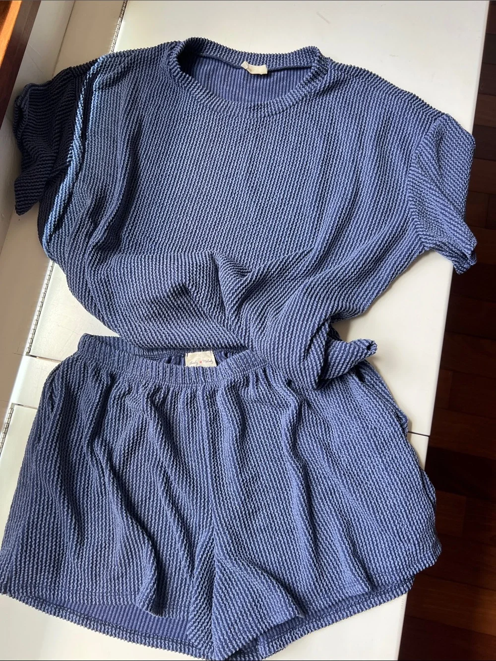 Lovely Melody Light Blue Textured Short Sleeve Lounge Set
